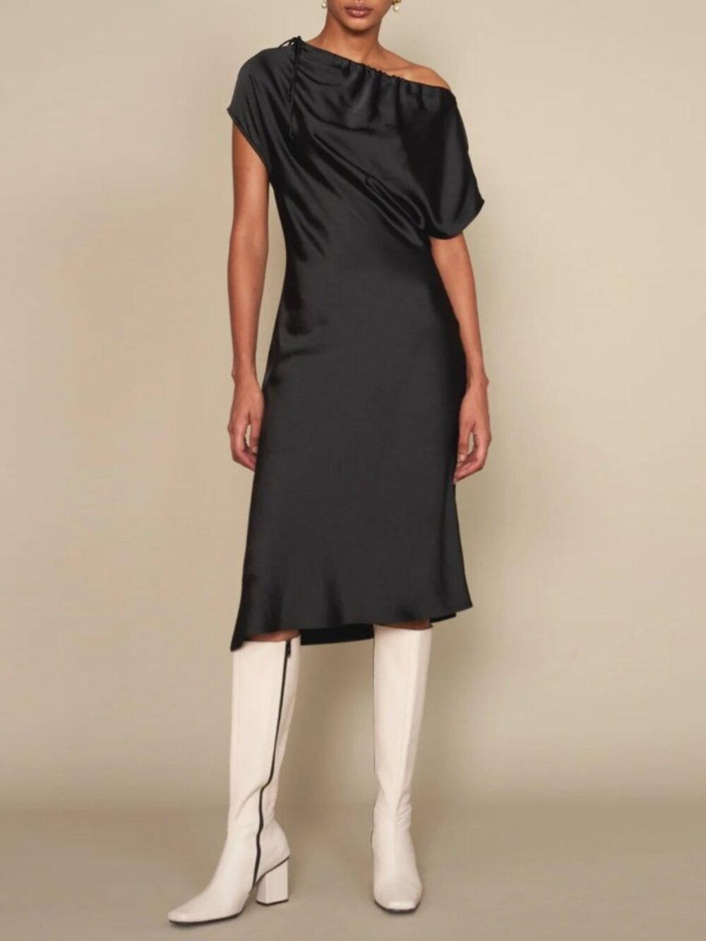 Kallmeyer Satin Bias Drawstring Dress in Black, size 4